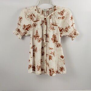 Madewell XXS Cotton Off White Blouse Women Floral Button Short Sleeve Top Summer